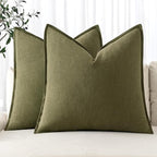 MIULEE Decorative Linen Euro Sham Pillow Covers 24x24 Inch Green ​Boho by MIULEE