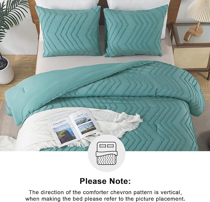 Andency Grayish Teal Comforter Set Queen Size, Boho Soft Warm Tufted Bedding - Image 5