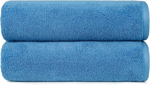 Amazon Basics 2-Piece Quick-Dry Oversize Bath Towel, 100% Cotton, Lake Blue by AmazonBasics