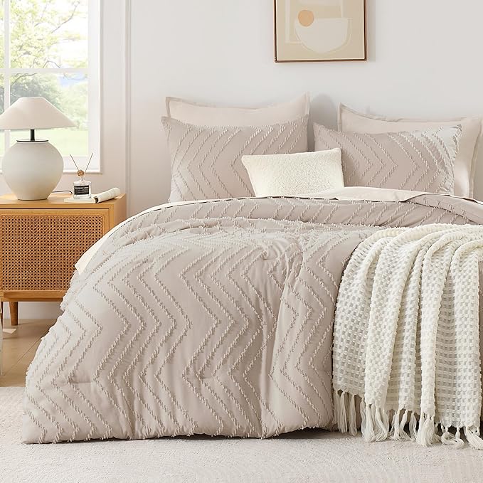 Andency Linen California King Comforter Set, Boho Cal King Soft Warm Tufted by Andency