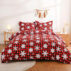 JSD Red Buffalo Plaid Snowflakes Duvet Cover Set Queen Size, 3 Piece Christmas - Image 7