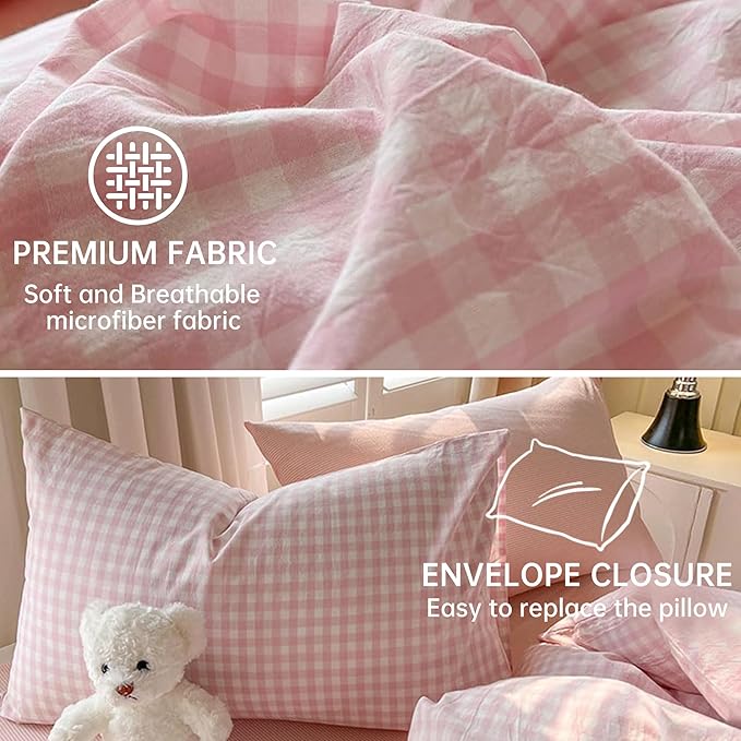 BOLINLIVING Gingham Duvet Cover Twin Size, Microfiber Bedding Set - Image 5