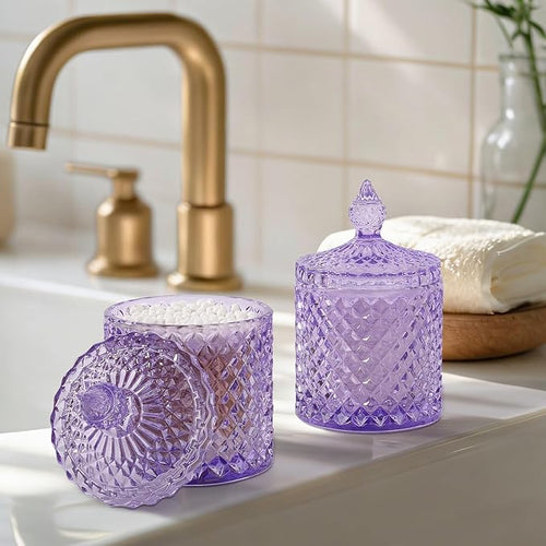 2 Pack Qtip Holder Thick Glass Apothecary Jars - Image 2