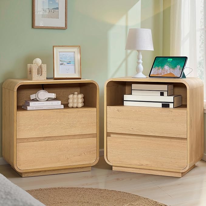 Modern Nightstand, 2 Storage Drawers Side Table, Large End Table Night Stand - Image 9