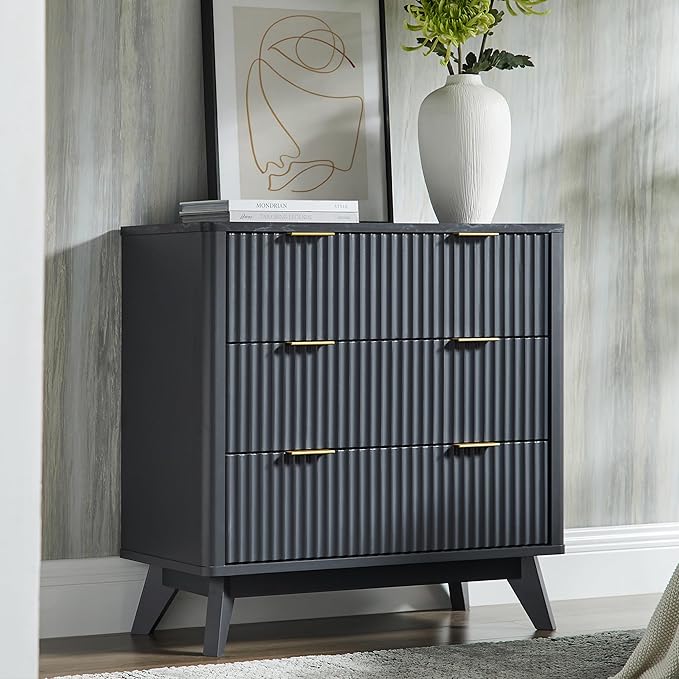 T4TREAM Fluted 3 Drawers Nightstand, Oversized Extra Large Modern Side Table - Image 3