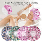 4 PCS Shower Caps for Women, Printing Bath Caps, Double Layers Shower Cap - Image 6