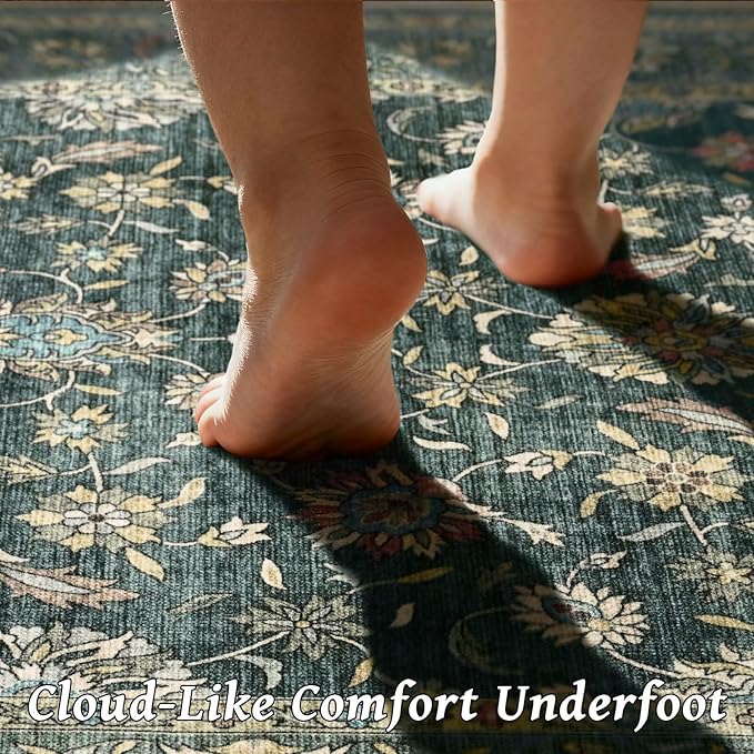 Washable 9x12 Area Rugs for Living Room, Boho Non-Slip Vintage Distress Lager - Image 4