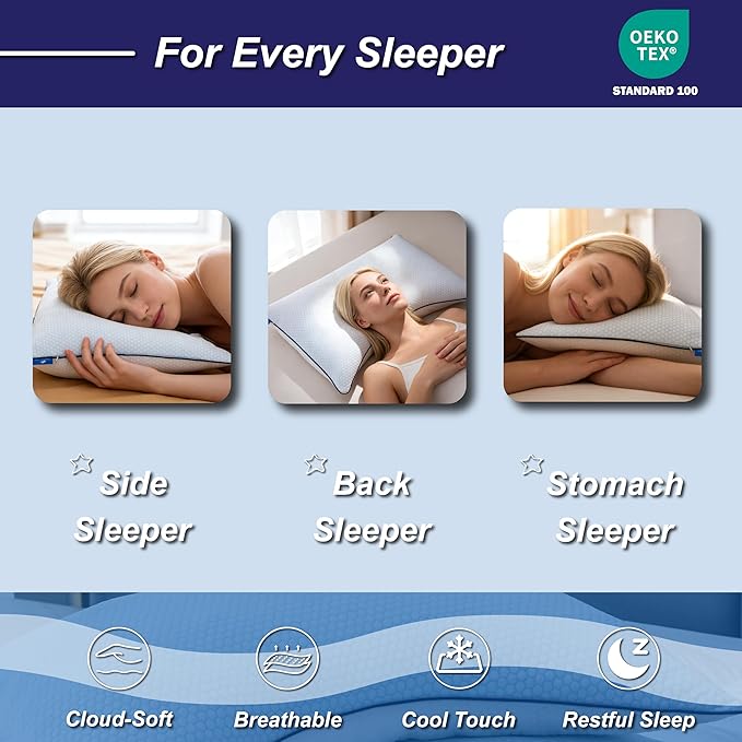 Cooling Pillow Queen Size Set of 2, Shredded Memory Foam Adjustable Loft - Image 3