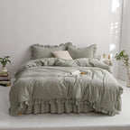 MKXI Sage Green Gingham Duvet Cover Queen, 3-Piece Ruffled Bedding Set - Image 4