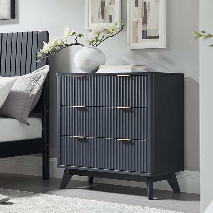 T4TREAM Fluted 3 Drawers Nightstand, Oversized Extra Large Modern Side Table by T4TREAMFurniture