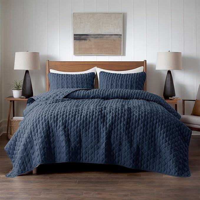 WDCOZY Navy Blue Quilt King Size Bedding Sets - Image 2