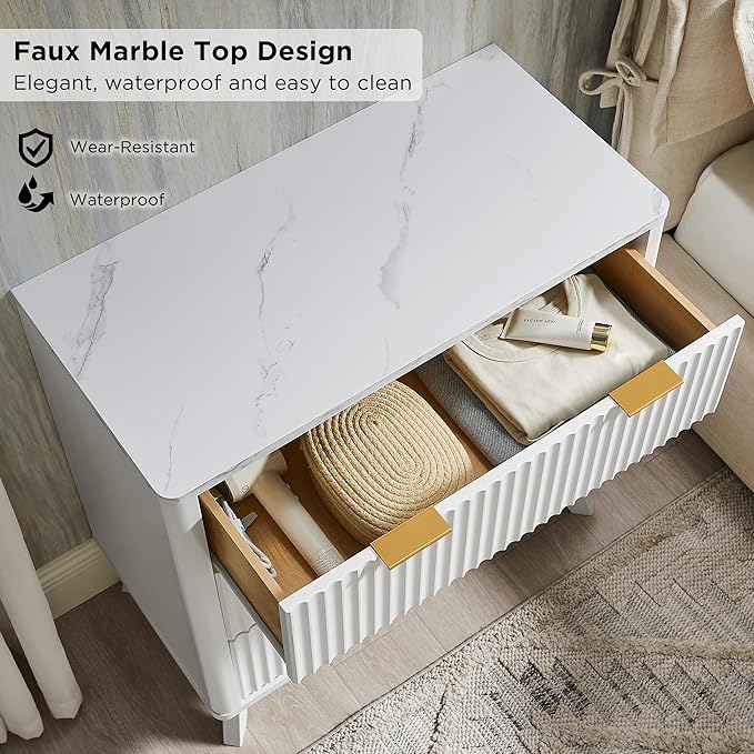 T4TREAM Fluted 3 Drawers Nightstand, Oversized Extra Large Modern Side Table - Image 4