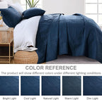 Yiran Navy Blue Quilt Set Queen Size Lightweight Bedspread Embossed Pattern - Image 4