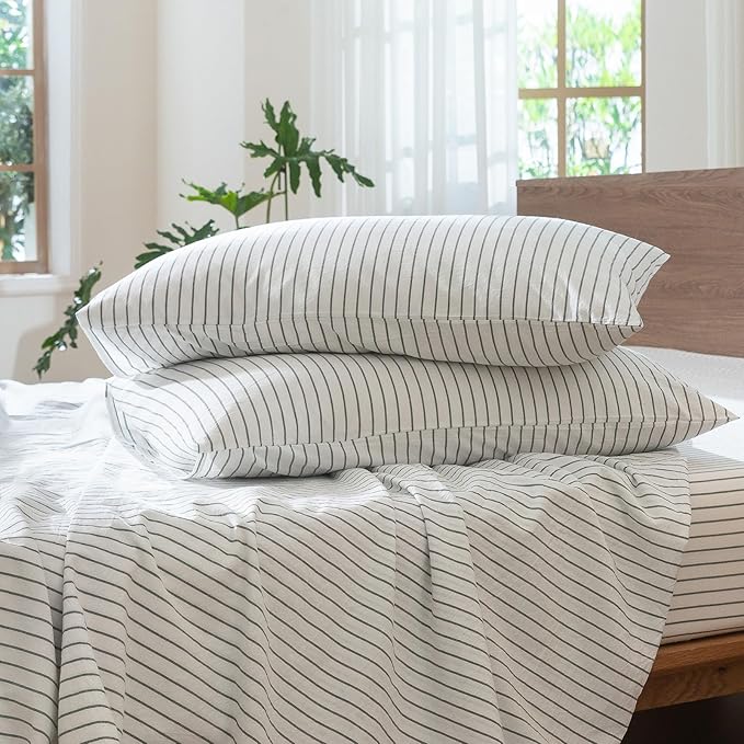 MooMee Striped Duvet Cover Set 100% Washed Cotton Linen Like Textured - Image 8