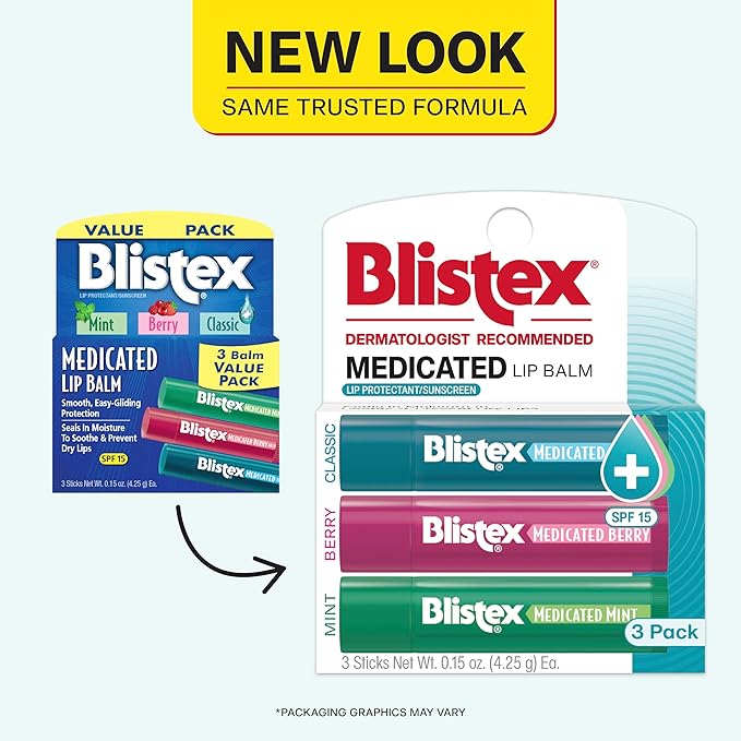 Blistex Medicated Lip Balm, 0.15 Oz Each, Mint and Berry Flavor, Soothes and - Image 2