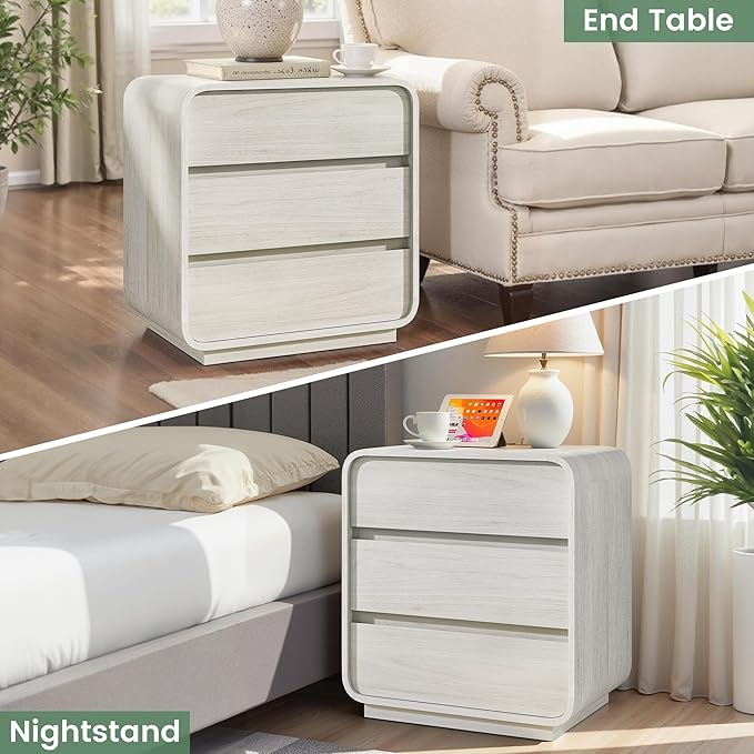 White Nightstand Set of 2 with Charging Station, 23.2" Wide Wood Night Stand - Image 6