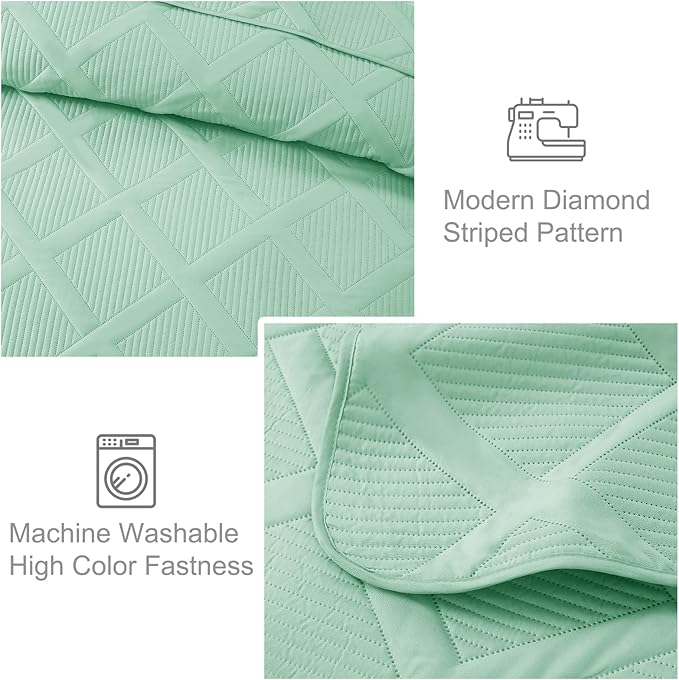 Exclusivo Mezcla Oversized King Quilt Set- Light Green Cal King Quilts Bedding - Image 5