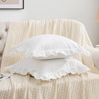 2 Pack Ruffle Throw Pillow Covers Farmhouse Off White Shabby Washed Cotton - Image 2
