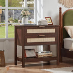 LEYAOYAO 31.5" Wide Rattan Night Stand, Large Boho Nightstand, Bedside Table - Image 6