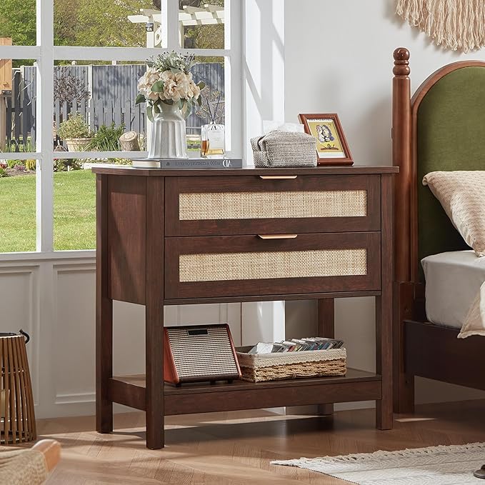 LEYAOYAO 31.5" Wide Rattan Night Stand, Large Boho Nightstand, Bedside Table - Image 6