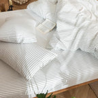 MooMee Striped Duvet Cover Set 100% Washed Cotton Linen Like Textured - Image 7