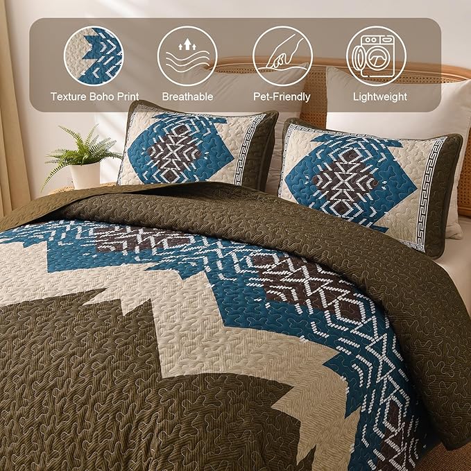 Dintszyayue Boho Quilt Set King Size, 3 Pieces Texture Southwestern Bedding Set - Image 5