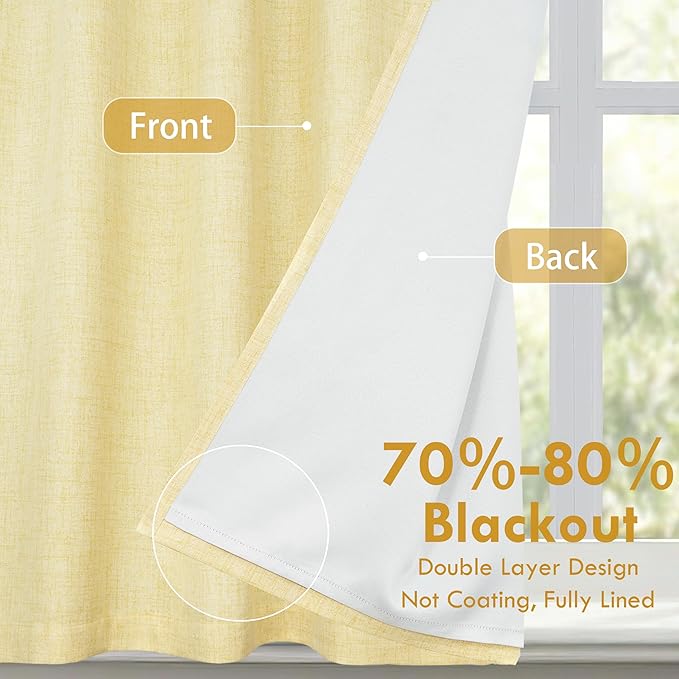 DriftAway Double Layer Linen Blackout Tie Up Curtains Thermal Insulated Fully - Image 2