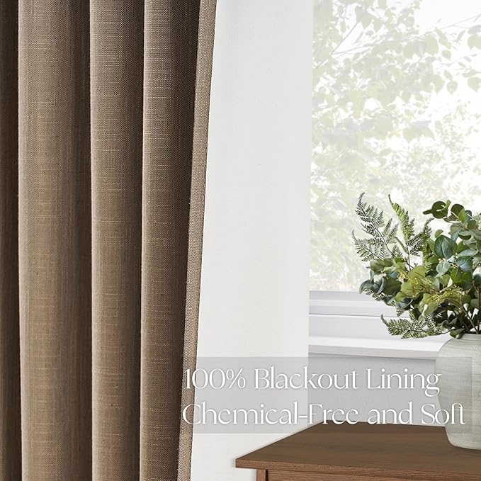 Topfinel 94 Inches Long Taupe Flax Custom Blackout Linen Curtains, Viral Ivory - Image 5