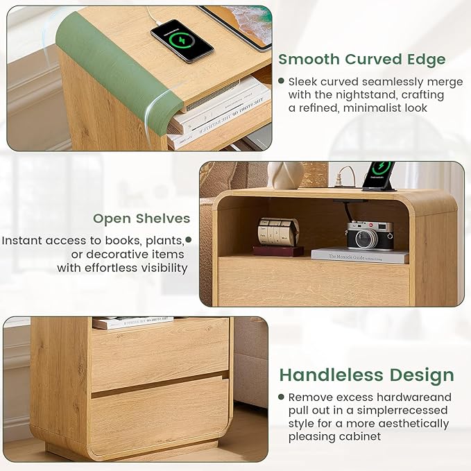 Modern Nightstand Set of 2, 23.2" Large Wood Bedside Table - Image 7