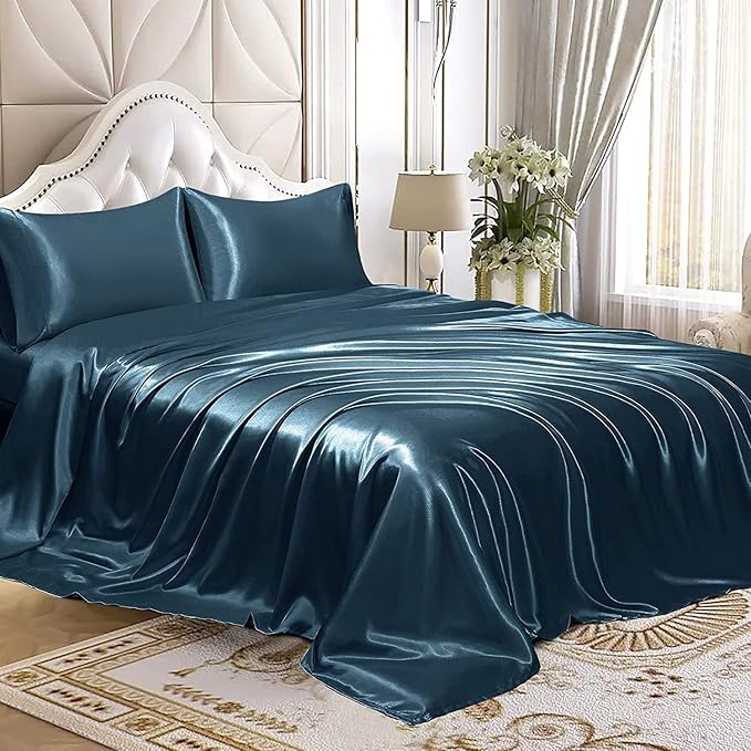 Homiest Deep Sea Blue Satin Flat Sheet - Image 4