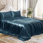 Homiest Deep Sea Blue Satin Twin Luxury & Ultra Soft Flat Sheet - Image 4