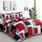 Tyrot 3 Piece Red Black Grey Quilt Set California King Size Red White Geometric - Image 2
