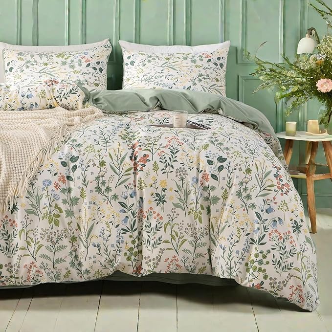Mixinni Sage Green Floral Duvet Cover Set by mixinni