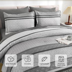 WONGS BEDDING Grey Comforter Set King Size, 7 Pieces Striped Bed in a Bag - Image 5