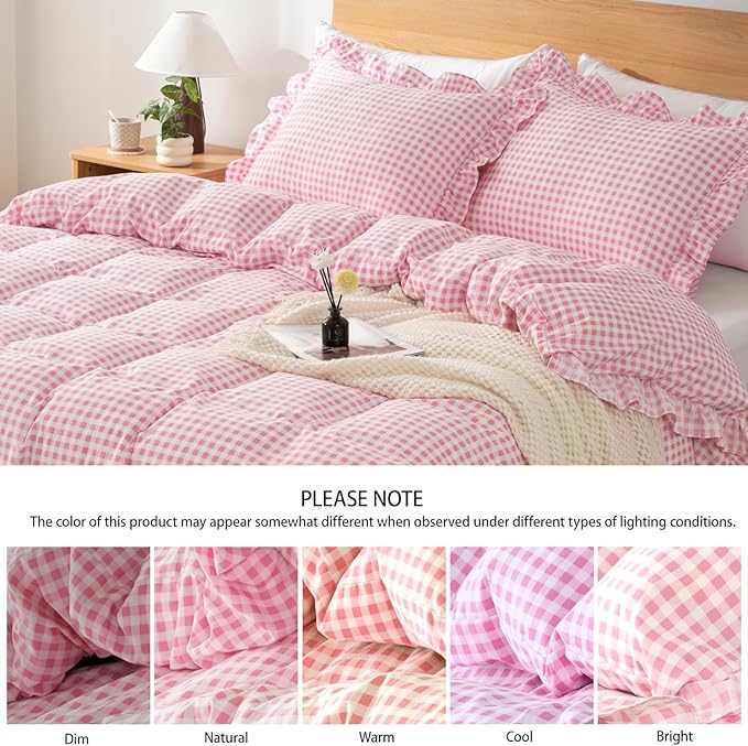 Gingham Duvet Cover Full Size, 3 Pieces Soft Breathable Microfiber Plaid - Image 4