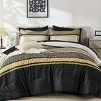 WONGS BEDDING Yellow Black King Comforter Set 7 Pieces, Boho Striped Bed in a - Image 2