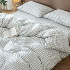 MooMee Gingham Duvet Cover Set 100% Washed Cotton Linen Like Textured - Image 9