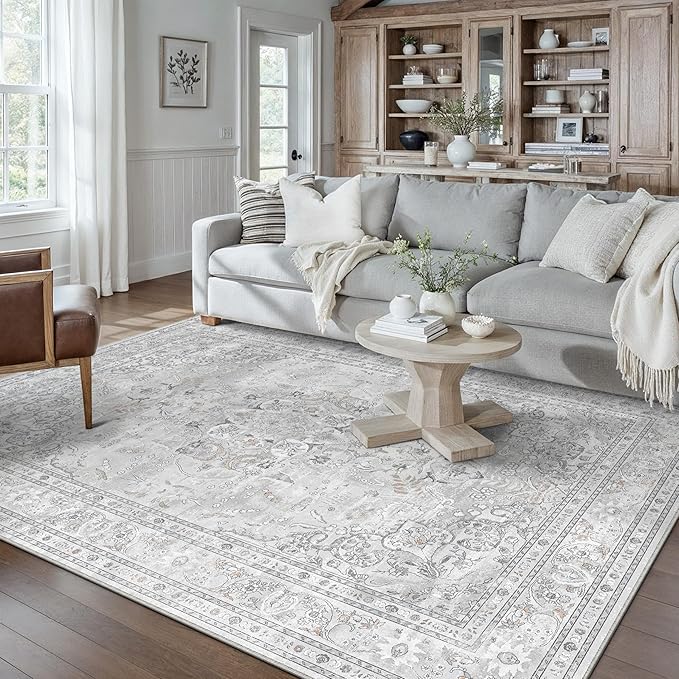 Grey 5x7 Area Rug Washable Vintage Carpet by PureCozy