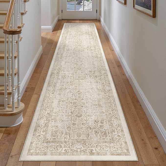Light Brown Runner Rug 3x10 Hallway Machine Washable Kitchen Vintage Distressed - Image 5