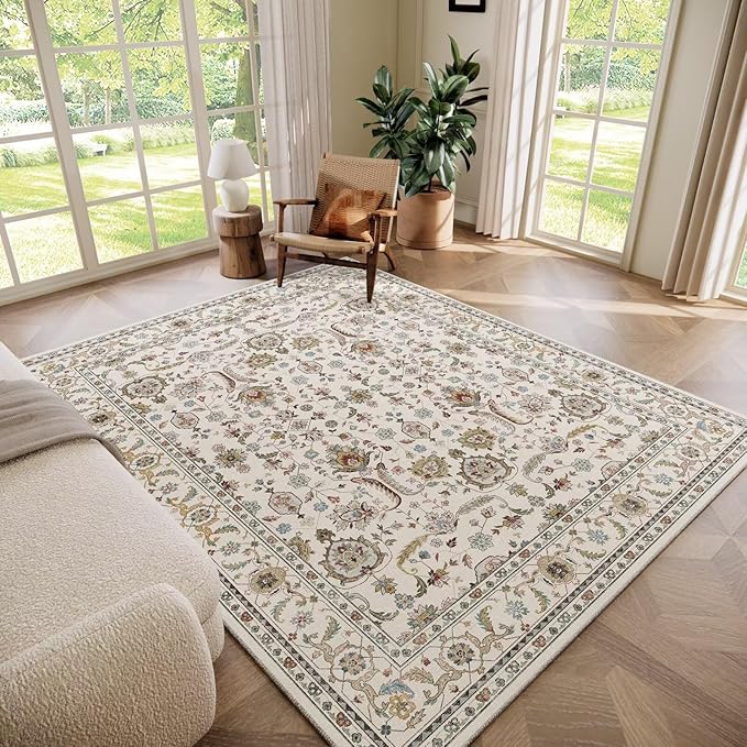 Washable 5x7 Area Rugs for Living Room, Boho Non-Slip Vintage Distress Rugs for by Hedwior