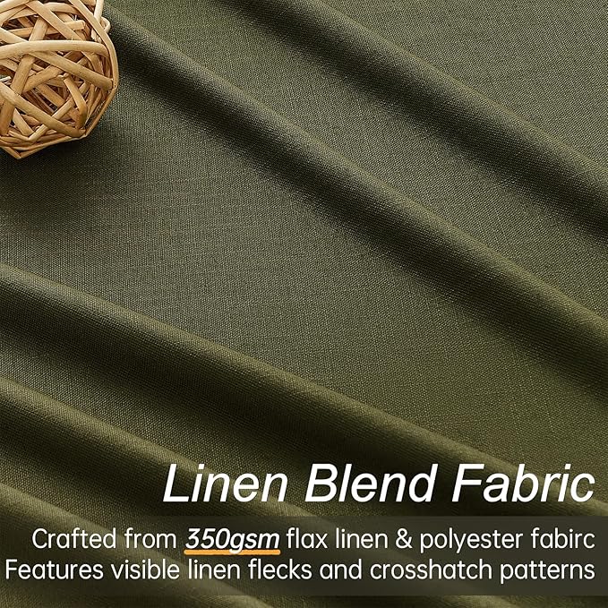 Topfinel Olive Green 102 Inches Long Custom Blackout Linen Curtains, Pinch - Image 4