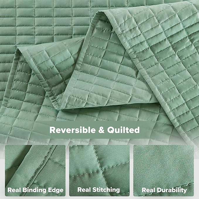 Comfort Spaces Sage Green Oversized Queen Quilt Set 102"x118" Bedspread Quilted - Image 6