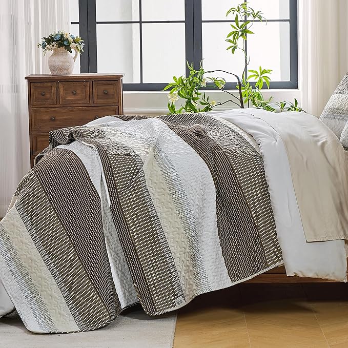 Andency California King Quilt Set Mocha Brown, 3 Pieces Ultra Soft Lightweight - Image 2