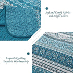 WONGS BEDDING Boho King Quilt Set, Teal and Blue Bohemian Quilt Bedding Set - Image 5