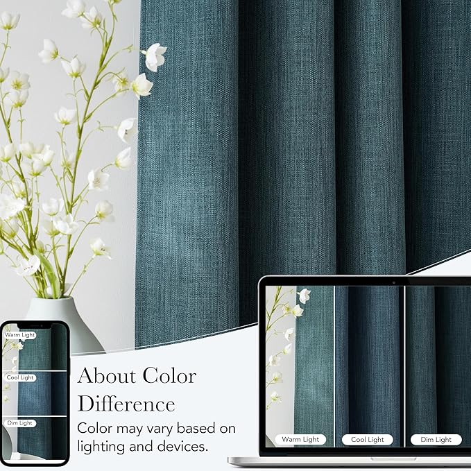 NICETOWN Faux Linen Greyish Green Blackout Curtains 84 inches Long - Image 5
