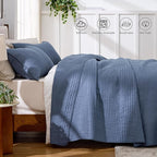 Love's cabin Queen Size Cotton Quilt Set, 100% Cotton Fabric Striped Textured - Image 5