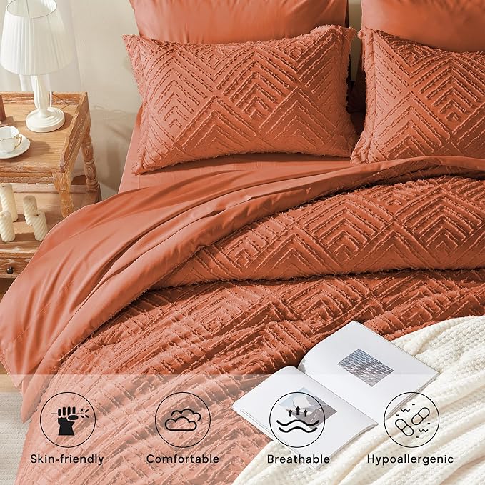 Zzlpp King Comforter Set 7 Pieces, Burnt Orange Tufted Bed in a Bag - Image 3