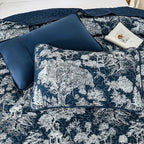 WONGS BEDDING Quilt Set King Size, 3 Pieces Navy Blue Botanical Floral Printed - Image 9