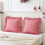 2 Pack 26x26 inches Red/White Gingham Pillow Cover 100% Washed Cotton Ruffled - Image 2