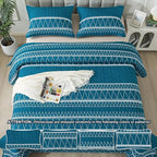Andency Teal Twin Quilt Set, 2 Pieces Boho Lightweight Soft Striped Bedspread - Image 6